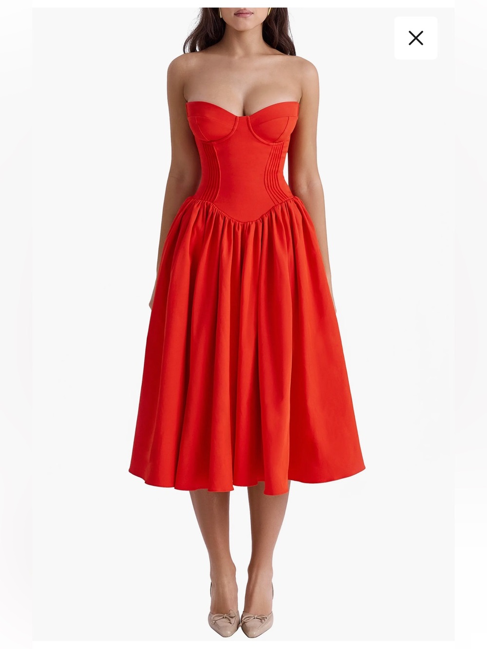 House of CB Elizabeth Red Strapless Corset-Style Circle Skirt